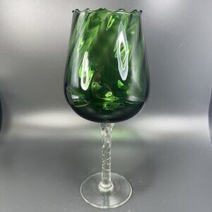 Italian Art Glass Tall Emerald Green Sniffer Candle Holder Votive Compote Italy